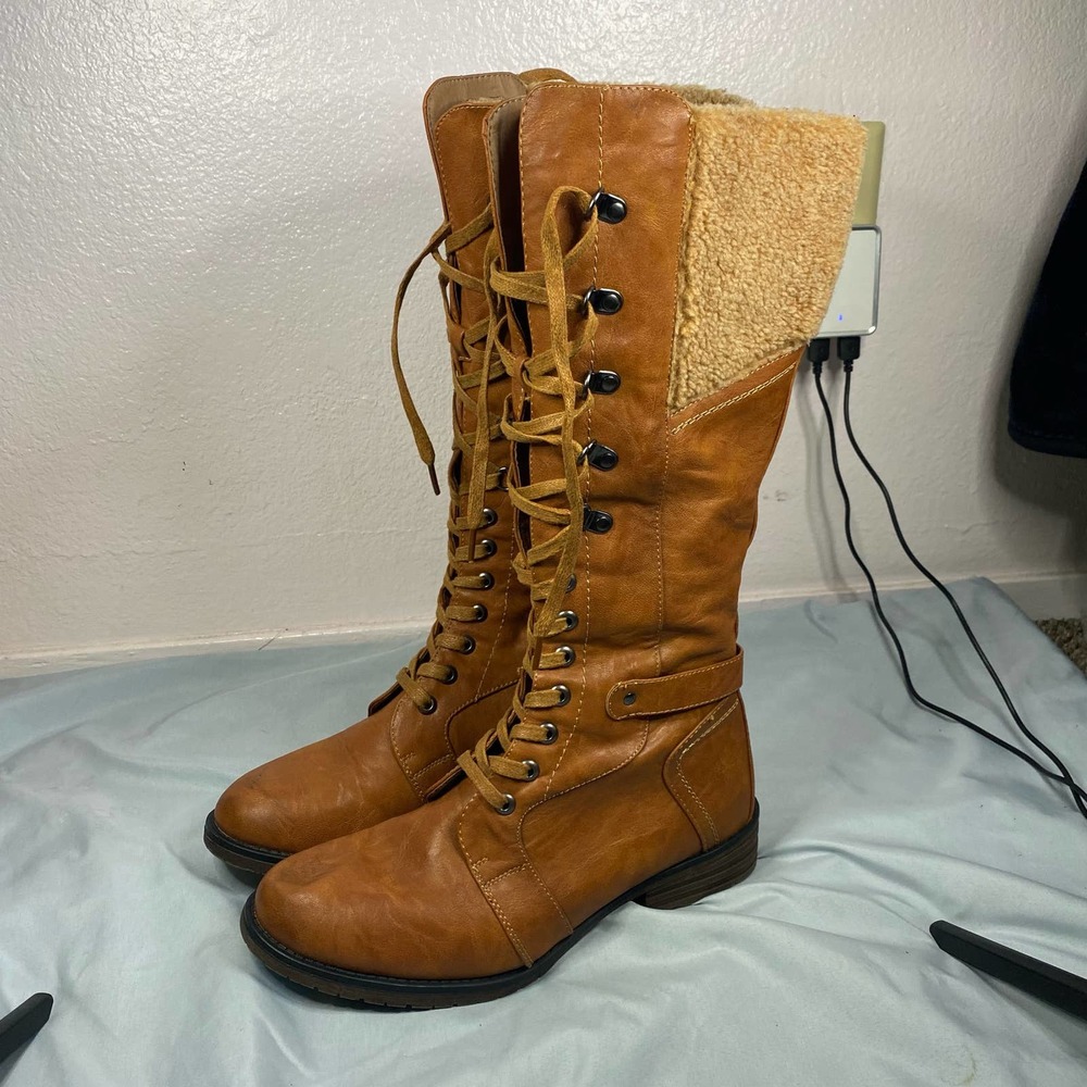 PATRIZIA Women's Snowball Tall  Brown Lace Up Boots Size 9.5